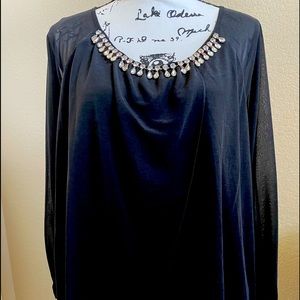 Plus Size Black Satiny Crystal Embellished Top NWOT Size 1X